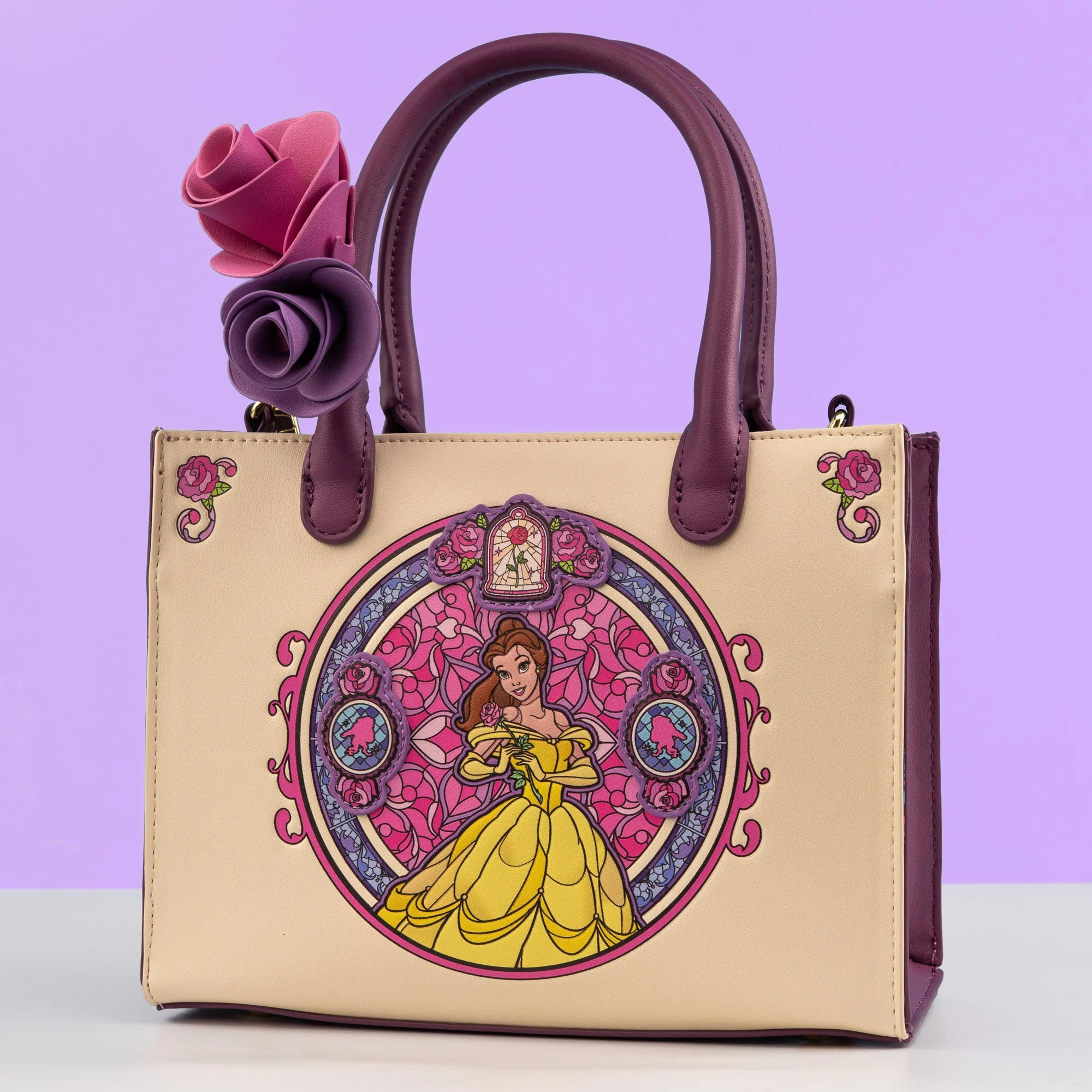 Loungefly x Disney Beauty and the Beast Stained Glass Mini Crossbody Tote