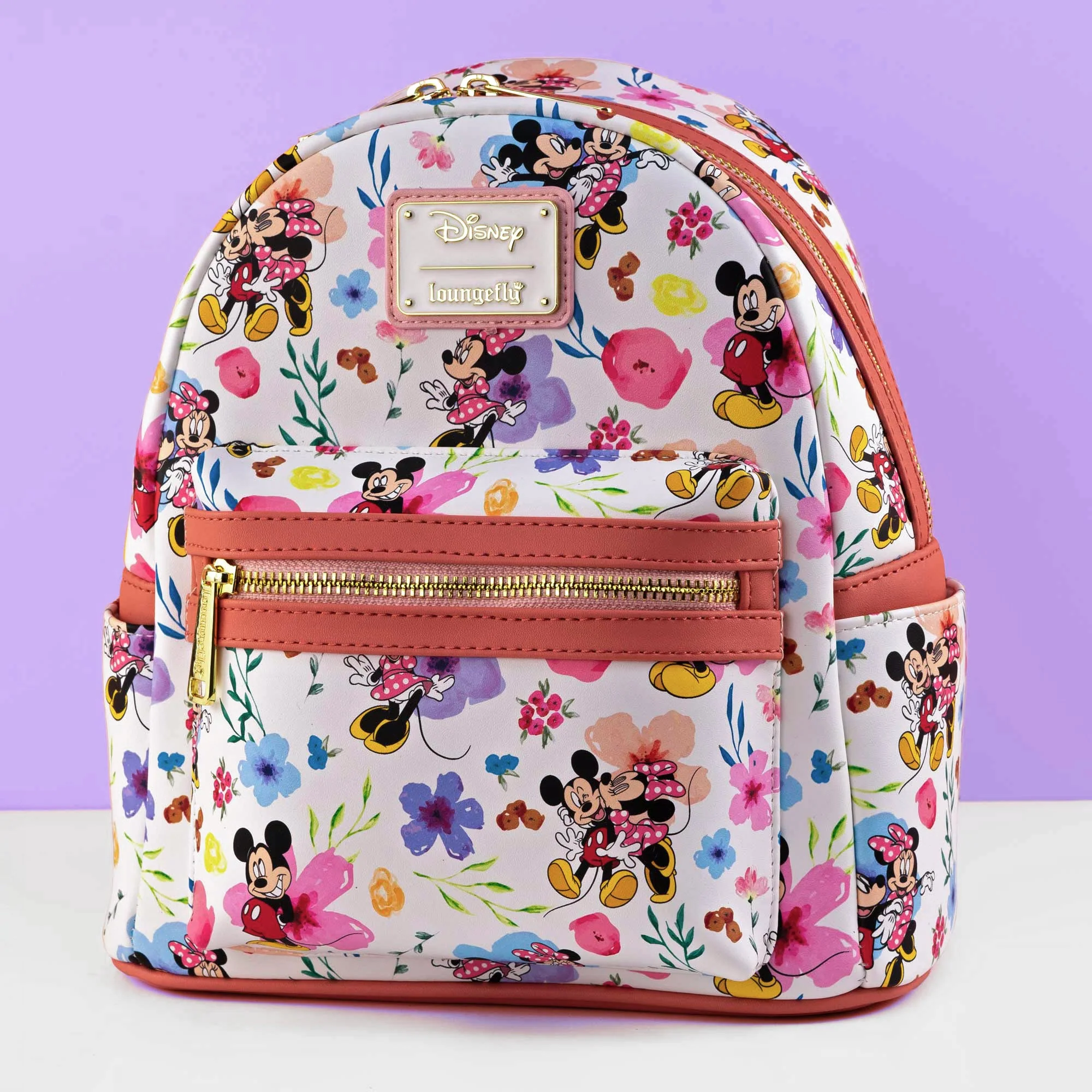 Loungefly x Disney Mickey and Minnie Floral Print Mini Backpack