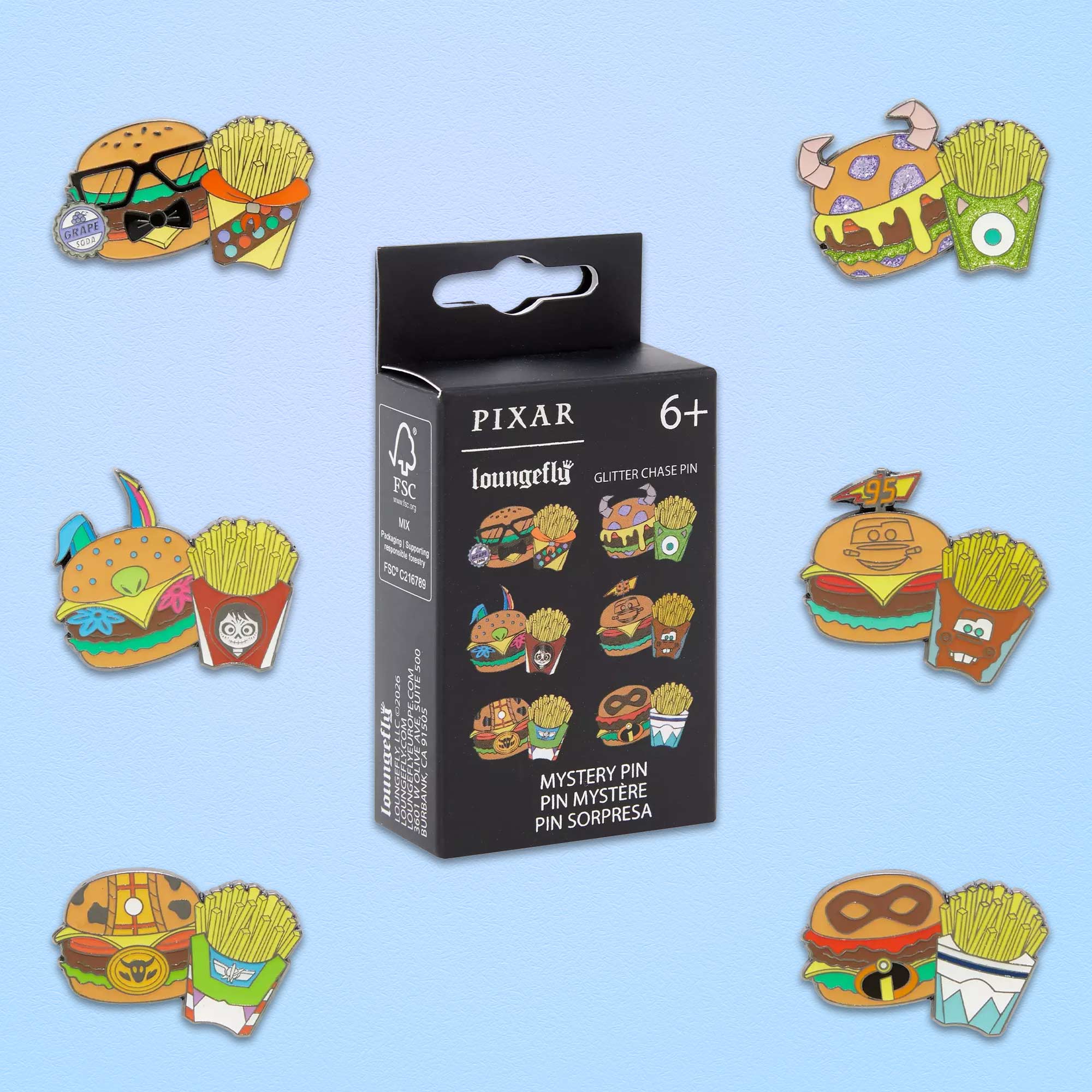 Loungefly x Disney Pixar Characters As Burger And Fries Blind Box Mystery Pin