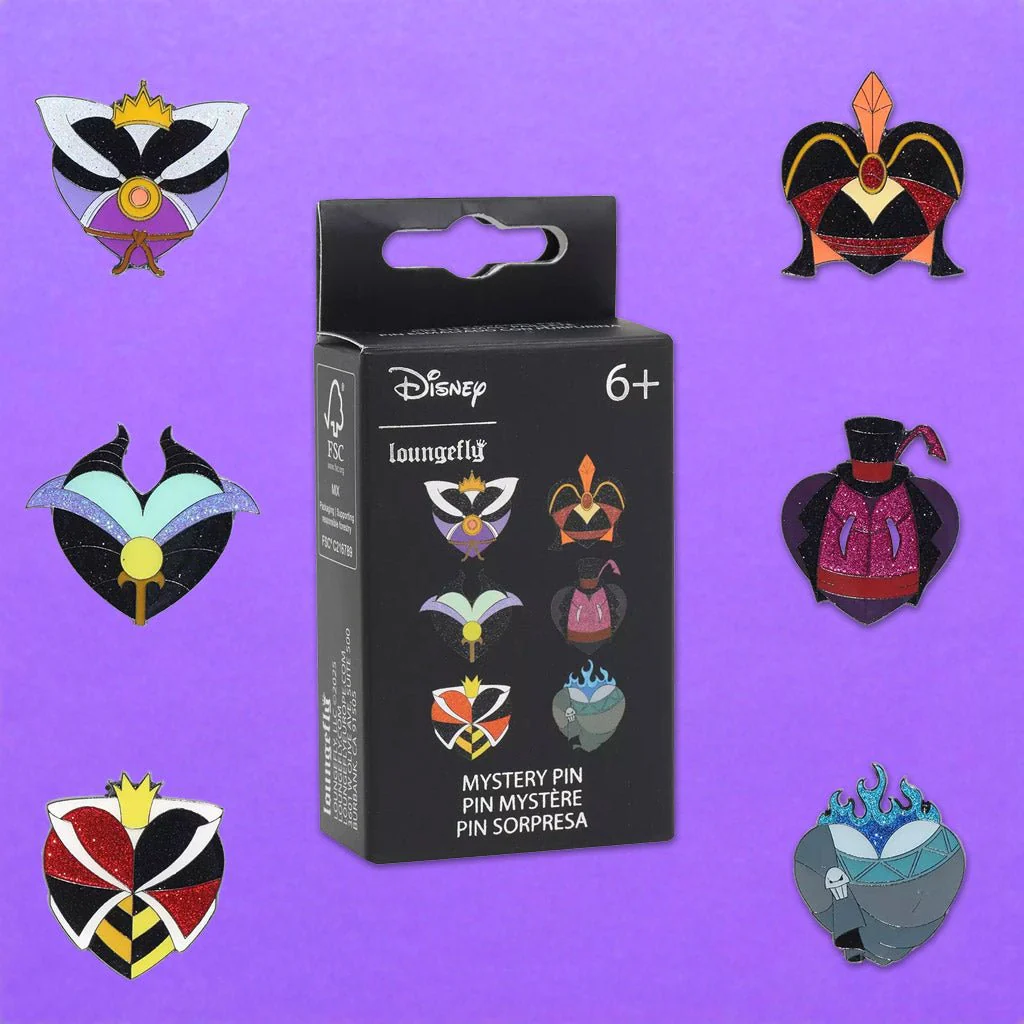 Loungefly x Disney Villains Glitter Heart Blind Box Mystery Pin