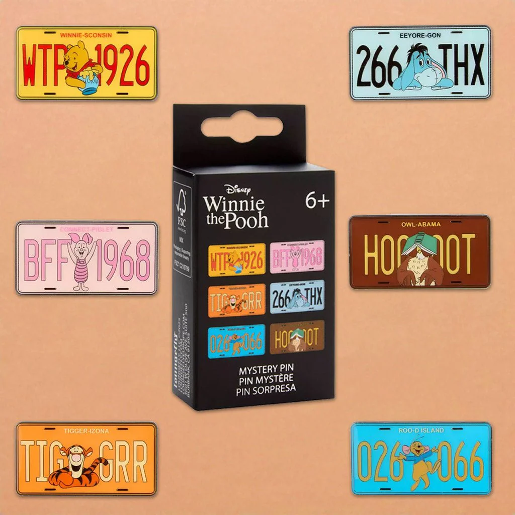 Loungefly x Disney Winnie the Pooh Character License Plate Blind Box Mystery Pin
