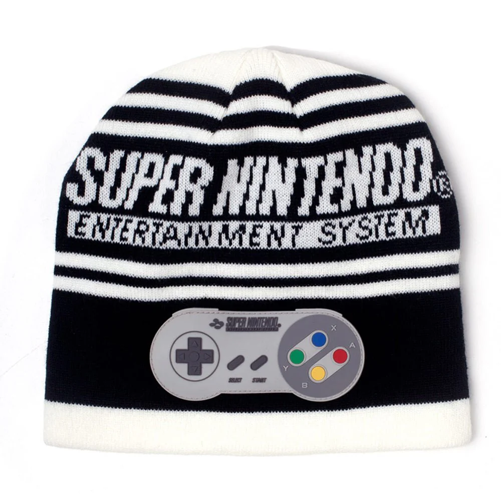 Nintendo Black and White SNES Beanie Hat with Controller Patch