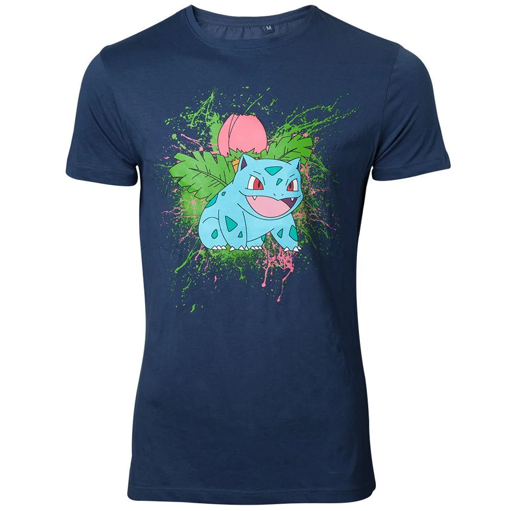 Pokemon Ivysaur Navy Splatter T-Shirt - Image 3