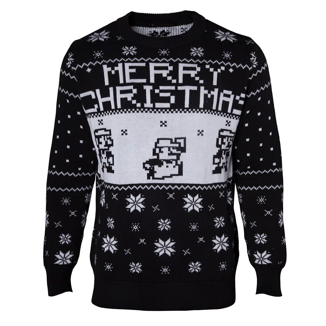 Super Mario Bros 8-Bit Knitted Christmas Jumper (Black)