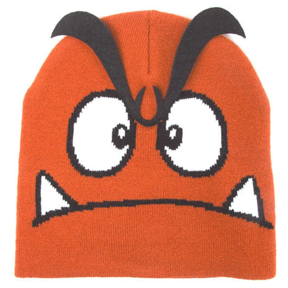 Super Mario Goomba Beanie Hat with 3D Eyebrows